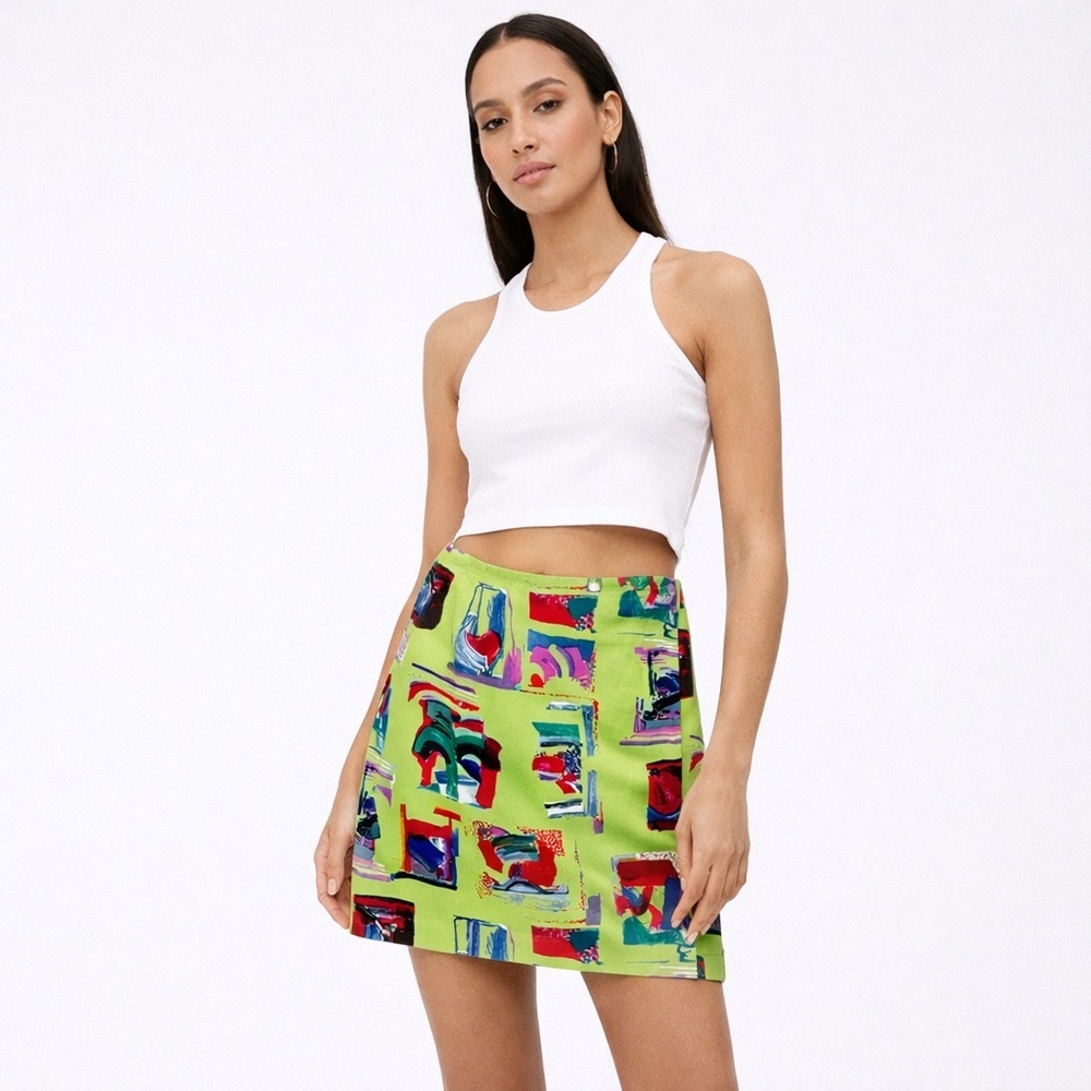 Vintage Y2K Lime Green & Red Artsy Maxi Skirt